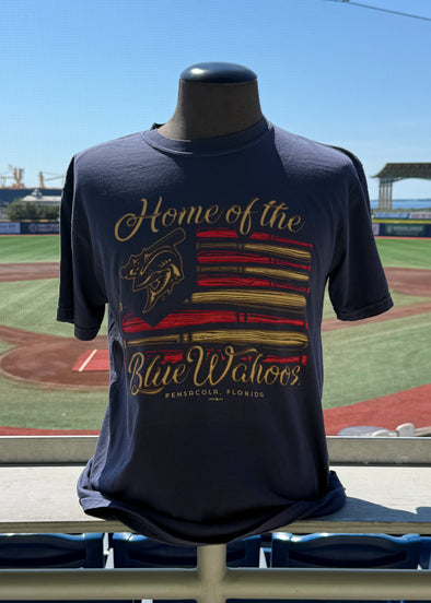 Pensacola Blue Wahoos Fourth of July Bat Flag Tee