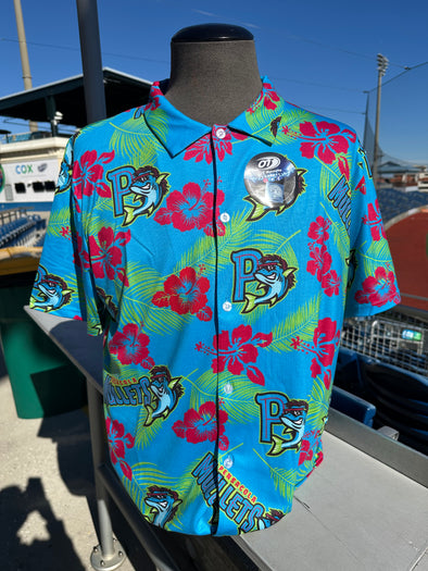 Pensacola Blue Wahoos Mullets Hawaiian Button Up